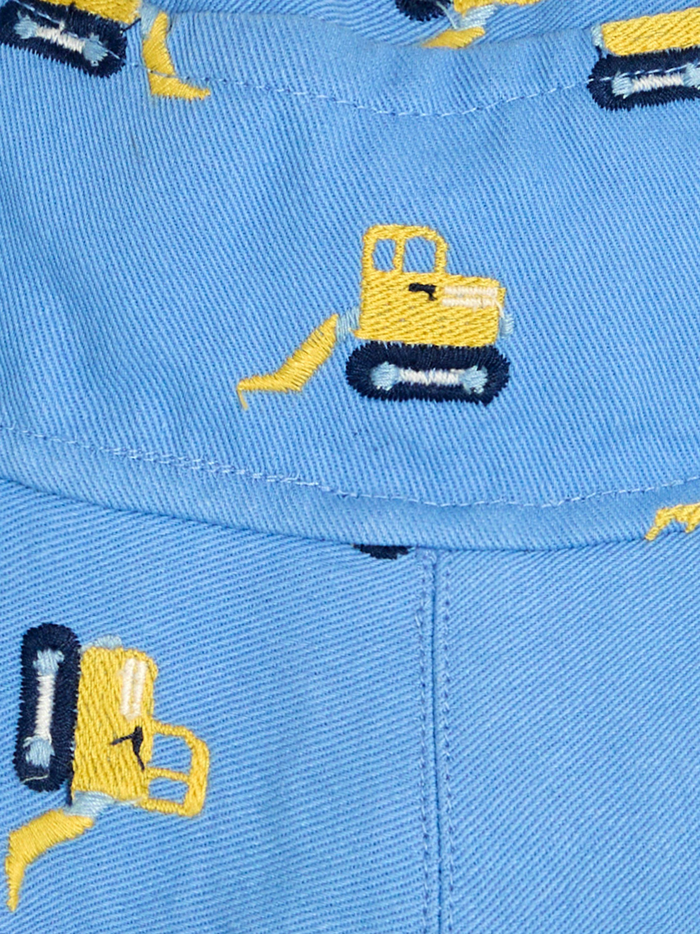 Product image 2 of 3, which shows JoJo Maman Bébé Kids' Construction Embroidered Twill Sun Hat, Blue, 0-6 months