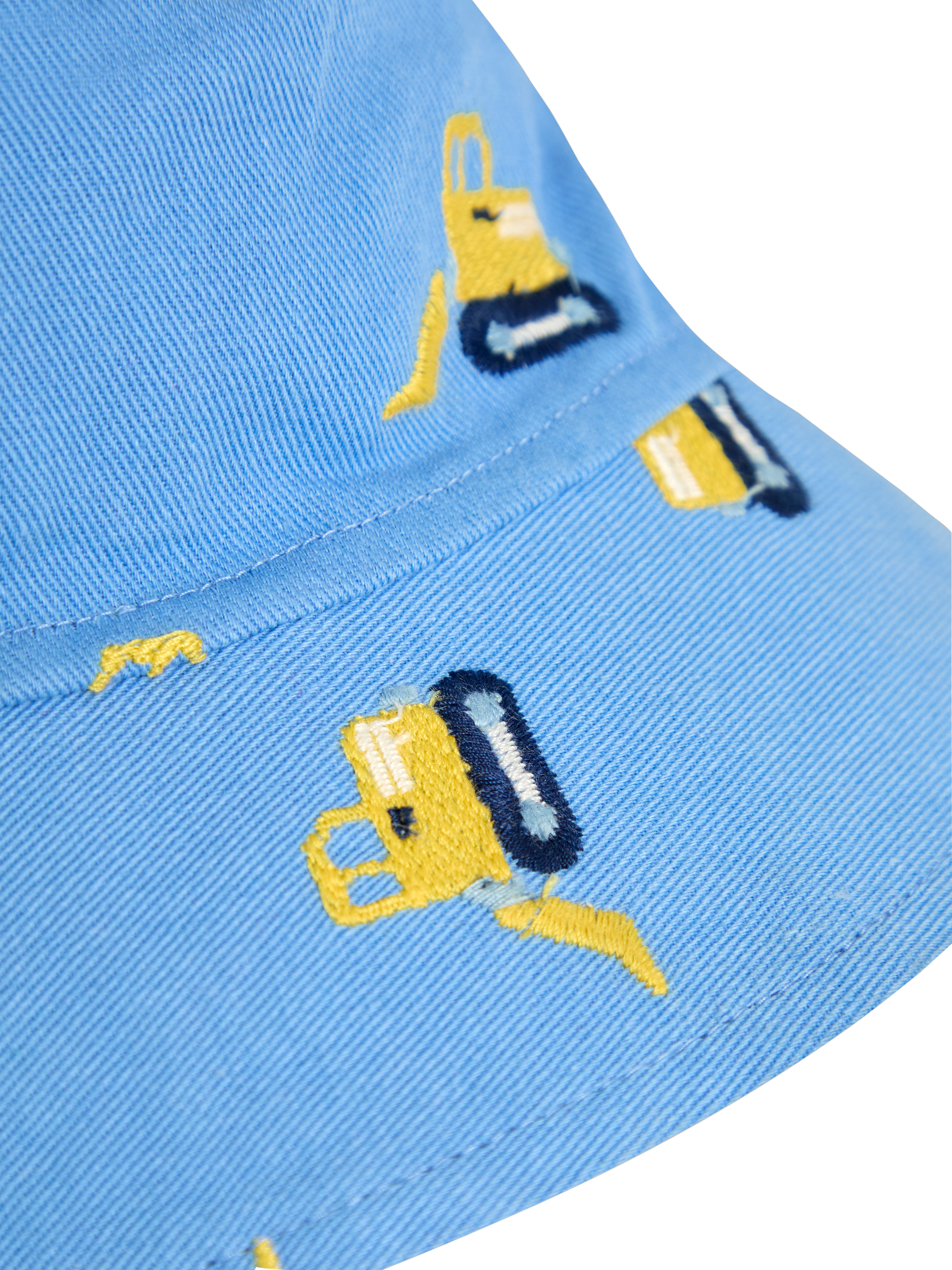 Product image 3 of 3, which shows JoJo Maman Bébé Kids' Construction Embroidered Twill Sun Hat, Blue, 0-6 months