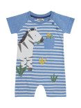 JoJo Maman Bébé Baby Zebra Appliqué Romper, Blue