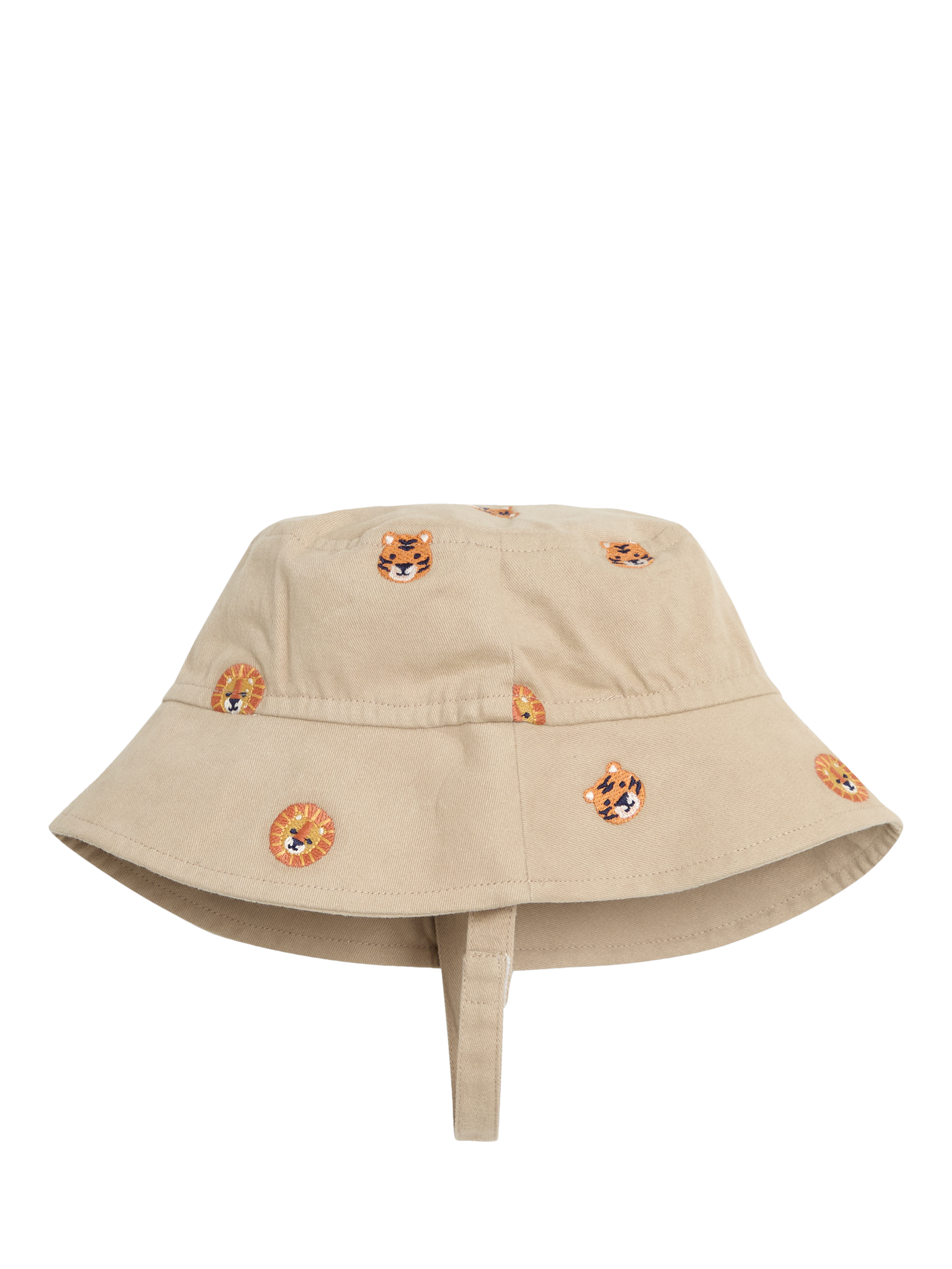 Product image 1 of 4, which shows JoJo Maman Bébé Kids' Cotton Embroidered Sun Hat, Stone, 0-6 months