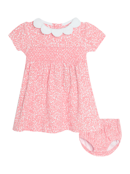 JoJo Maman Bébé Baby Ditsy Floral Smocked Dress and Bloomers, Pink, Pink