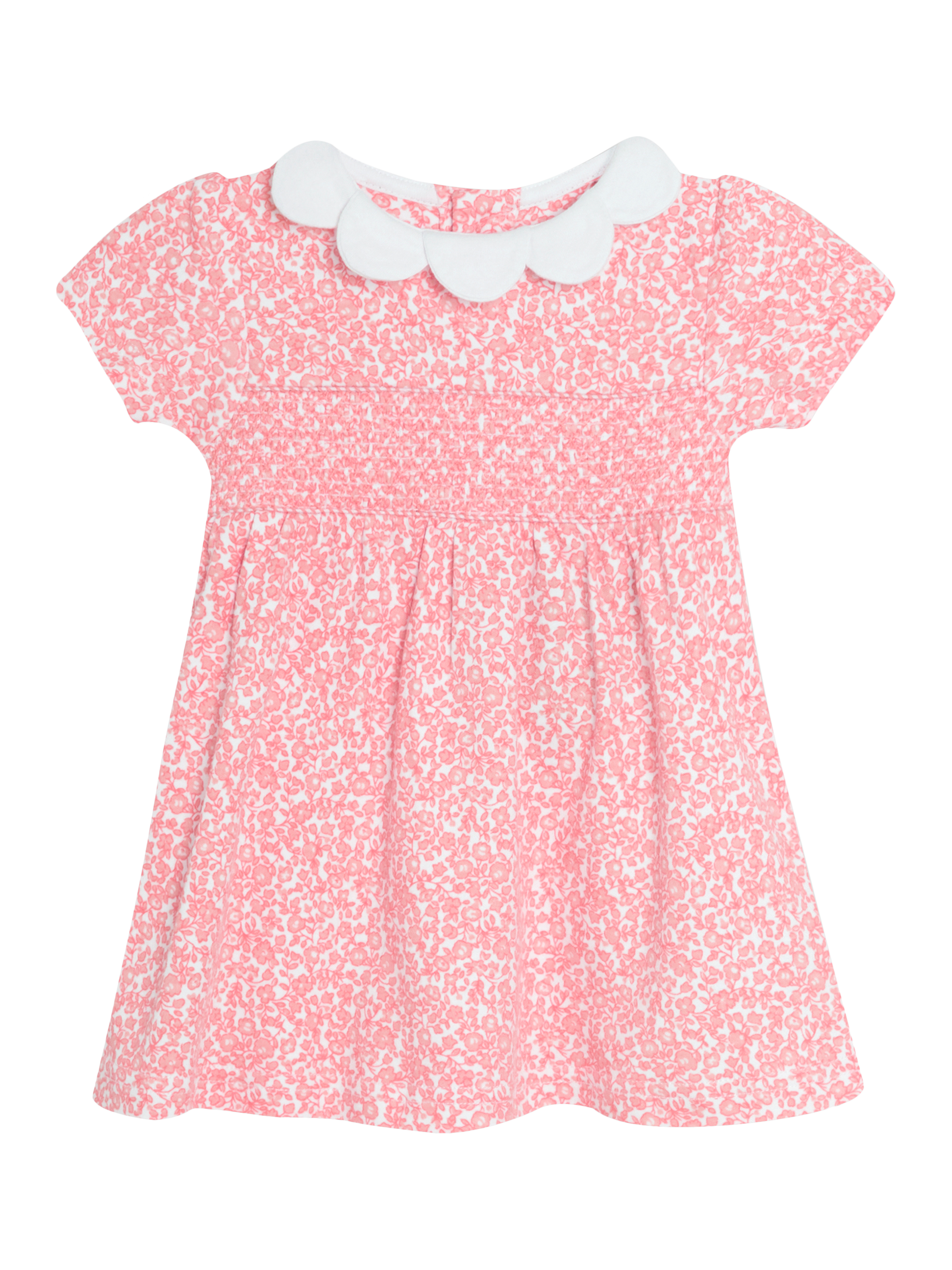 Product image 2 of 5, which shows JoJo Maman Bébé Baby Ditsy Floral Smocked Dress and Bloomers, Pink, 0-3 months