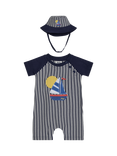 JoJo Maman Bébé Baby Boat Appliqué Romper and Hat Set, Navy
