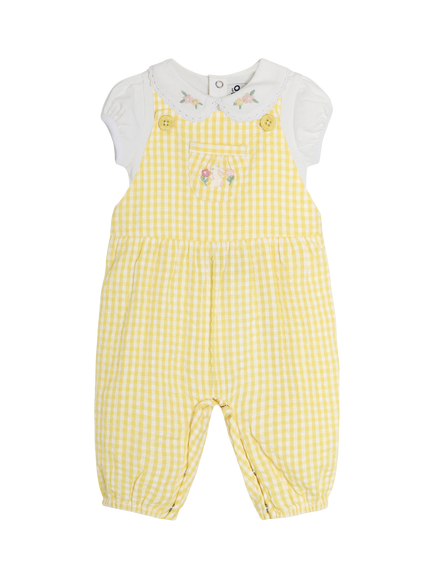 JoJo Maman Bébé Baby Bunny Dungarees and Vest Set, Yellow, Yellow