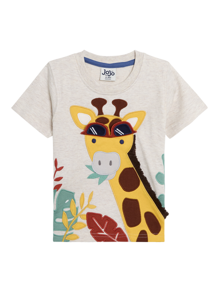 JoJo Maman Bébé Baby Cotton Giraffe Appliqué T-Shirt & Shorts Set, Natural - view 2, Natural