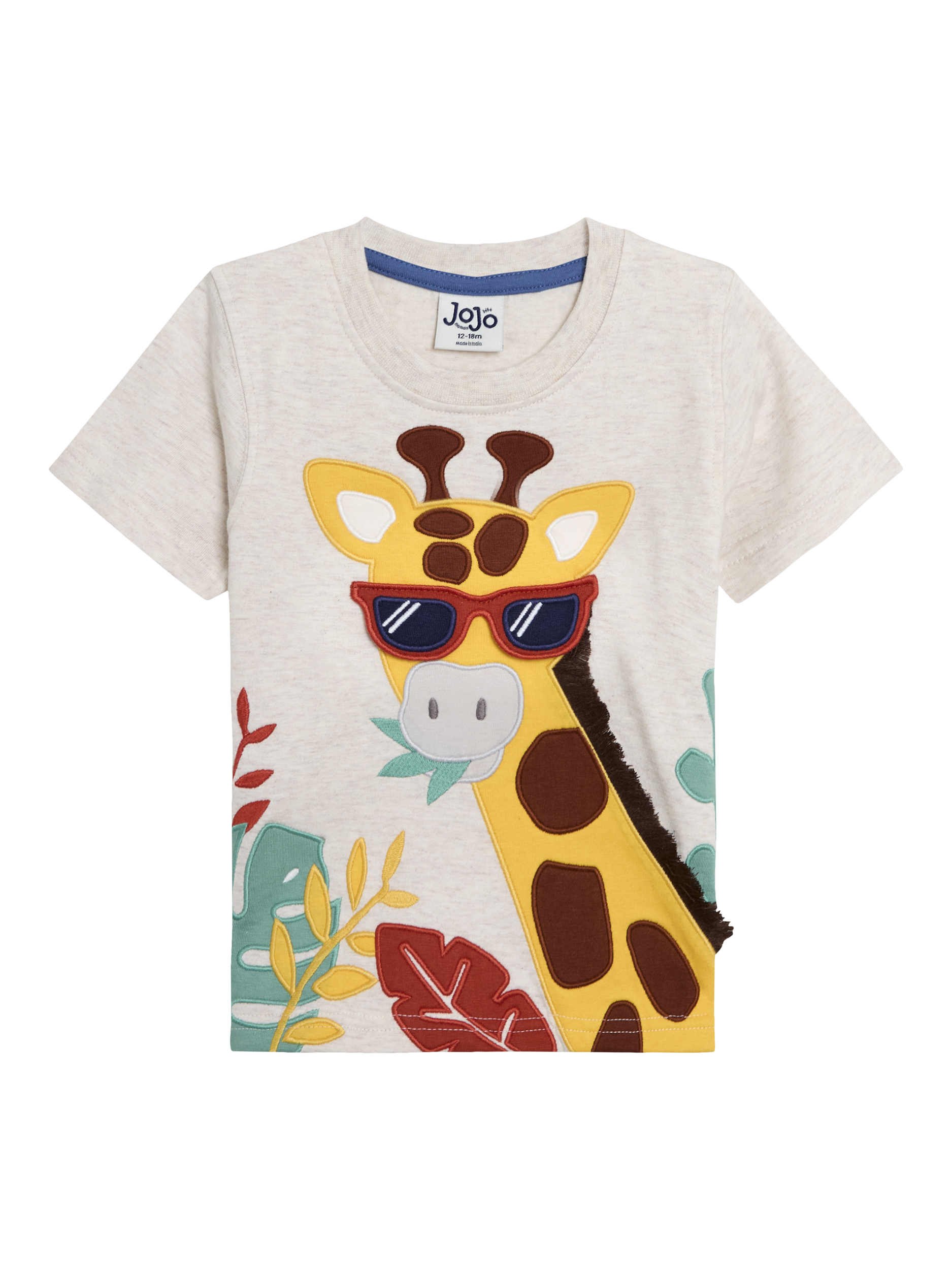 Product image 3 of 4, which shows JoJo Maman Bébé Baby Cotton Giraffe Appliqué T-Shirt & Shorts Set, Natural, Natural, 0-3 months