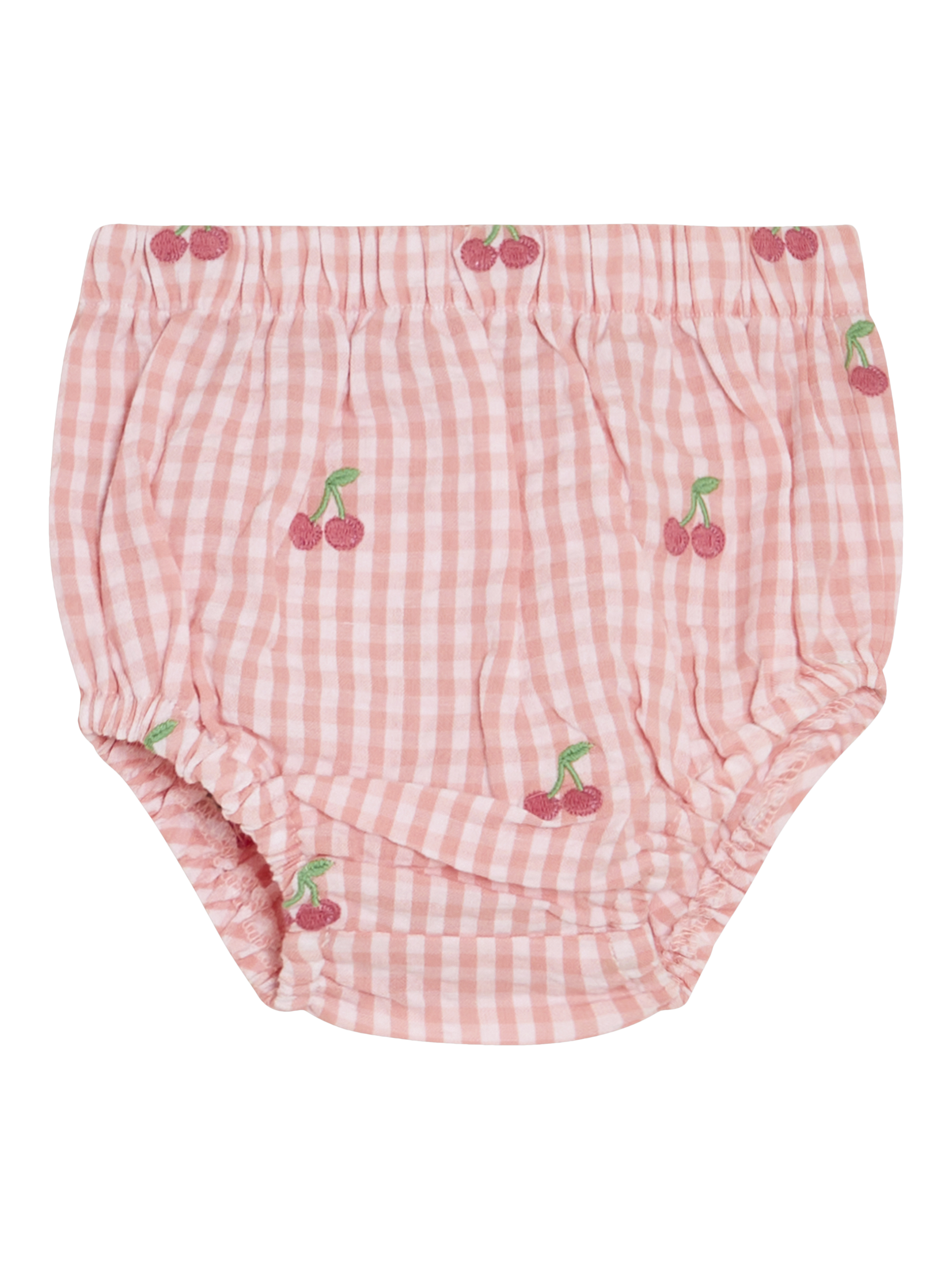 Product image 6 of 6, which shows JoJo Maman Bébé Baby Cotton Cherry Embroidered Dress, Bloomers & Hat Set, Pink, 0-3 months