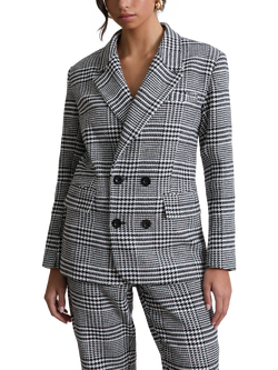 Hay Life Prince of Wales Check Double Breasted Blazer, Black/White, Black/White