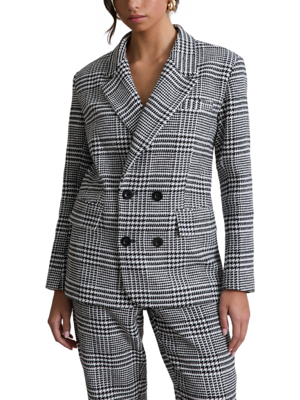 Hay Life Prince of Wales Check Double Breasted Blazer, Black/White, Black/White