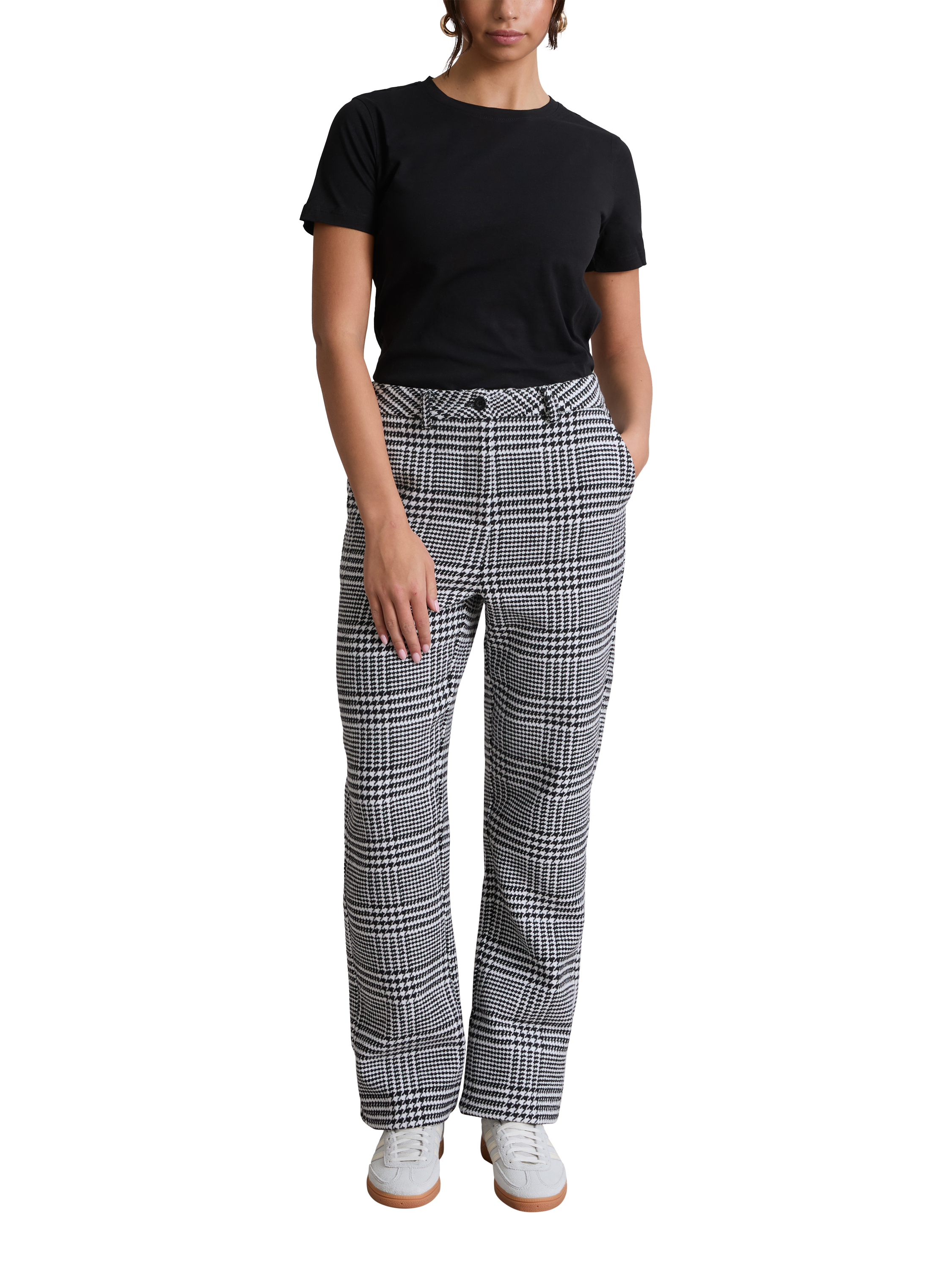 Product image 1 of 7, which shows Hay Life Prince of Wales Check Suit Trousers, Black/White, XS