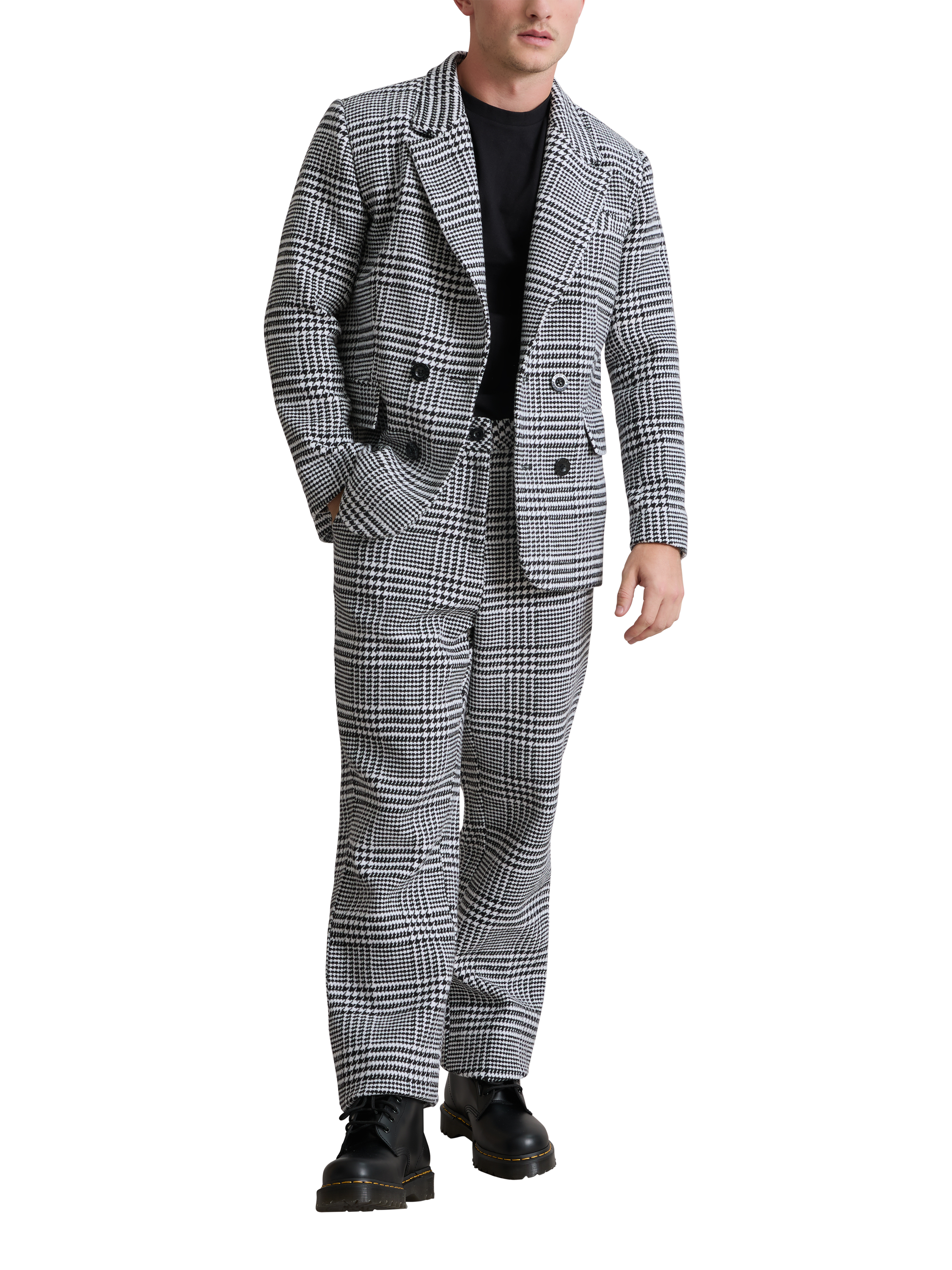 Product image 3 of 7, which shows Hay Life Prince of Wales Check Suit Trousers, Black/White, XS