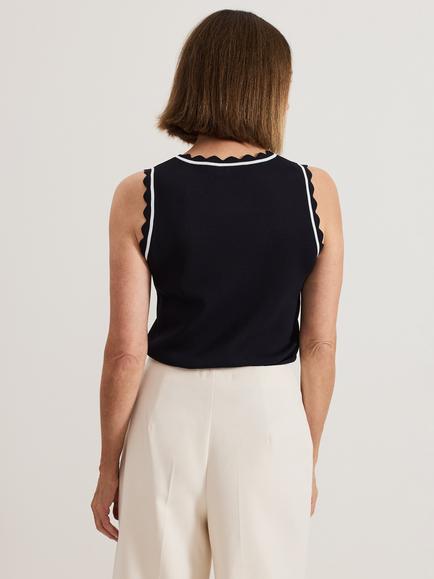 Phase Eight Liz Scalloped Tank Top, Navy/Ivory - view 2, Navy/Ivory