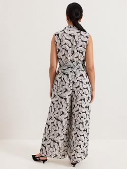 Phase Eight Petite Janine Fan Print Jumpsuit, Navy/Ivory - view 2, Navy/Ivory