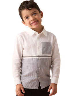 Angel & Rocket Kids' Cotton Stripe Colour Block Shirt, Grey, Grey