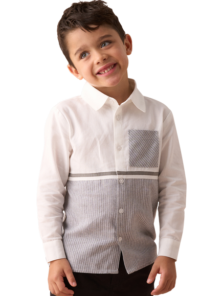 Angel & Rocket Kids' Cotton Stripe Colour Block Shirt, Grey, Grey