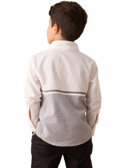 Angel & Rocket Kids' Cotton Stripe Colour Block Shirt, Grey - view 2, Grey