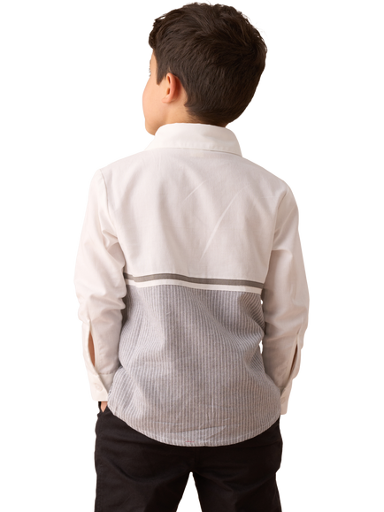 Angel & Rocket Kids' Cotton Stripe Colour Block Shirt, Grey - view 2, Grey