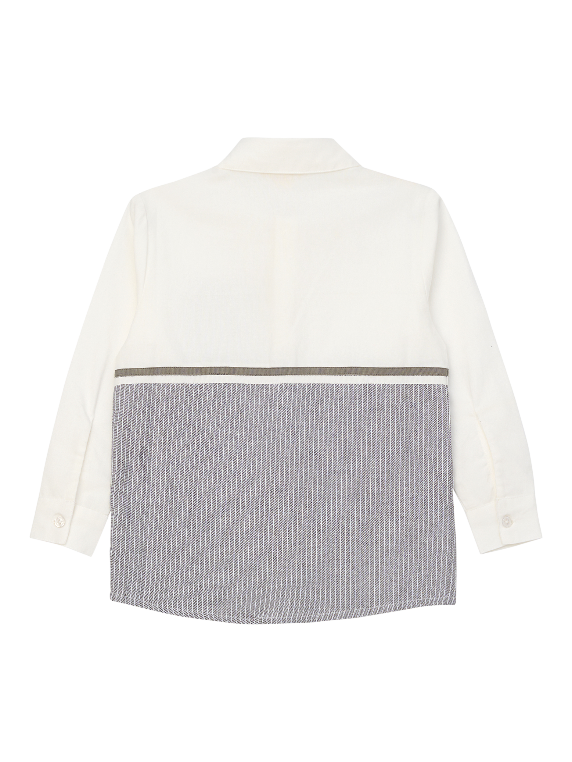 Product image 6 of 7, which shows Angel & Rocket Kids' Cotton Stripe Colour Block Shirt, Grey, 3 years