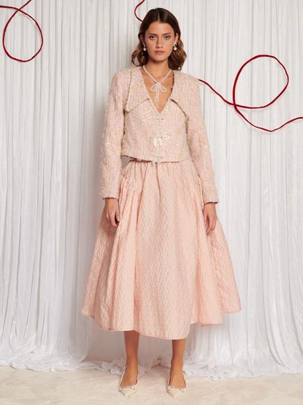 Sister Jane Dream Swift Jacquard Textured Midi Skirt, Pink, Pink