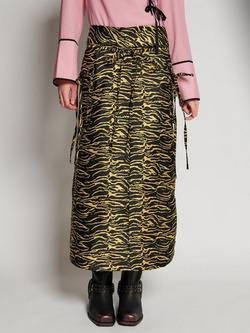 GHOSPELL Bonnie Zebra Midi Skirt, Yellow Leo, Yellow Leo