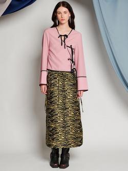 GHOSPELL Bonnie Zebra Midi Skirt, Yellow Leo - view 2, Yellow Leo