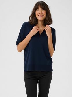 KAFFE Lizza Polo Knit Top, Midnight Marine, Midnight Marine