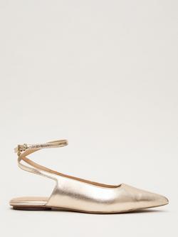 Phase Eight Metallic Leather Pointed Ballerina Flats, Gold, Gold