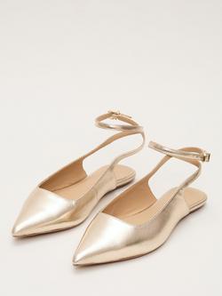 Phase Eight Metallic Leather Pointed Ballerina Flats, Gold - view 2, Gold
