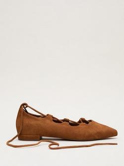 Phase Eight Suede Tie Detail Pointed Ballerina Flats, Brown, Brown