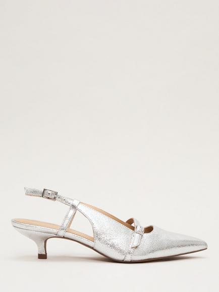 Phase Eight Metallic Leather Pointed Slingback Sandals, Silver, Silver