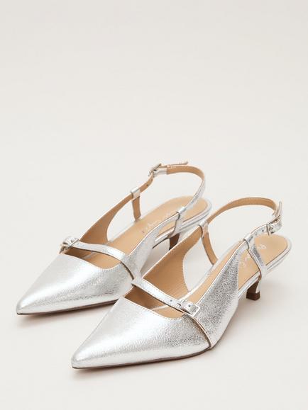 Phase Eight Metallic Leather Pointed Slingback Sandals, Silver - view 2, Silver