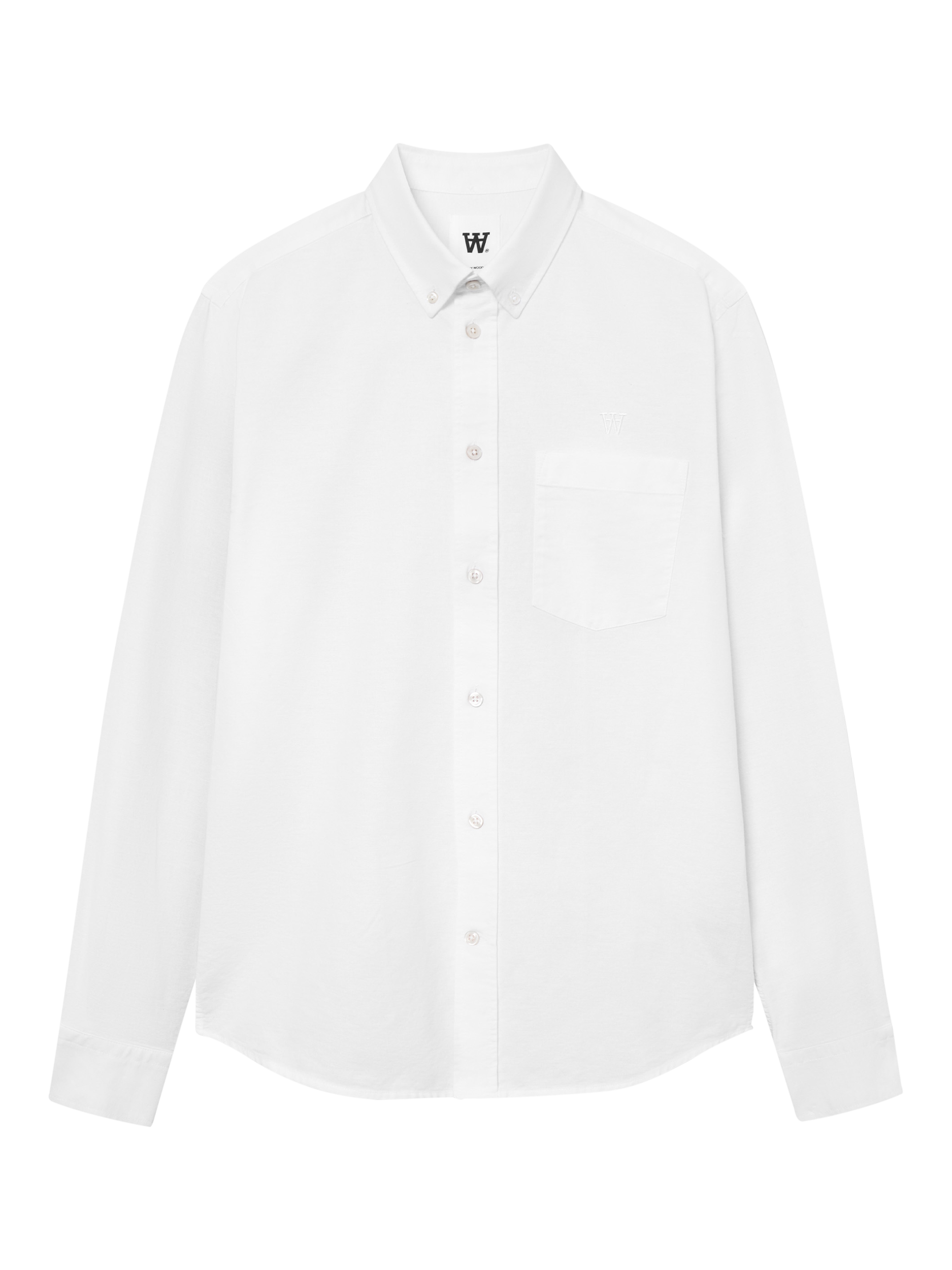 Product image 1 of 2, which shows WOOD WOOD Cotton Regular Fit Embroidered Logo Shirt, Bright White, S
