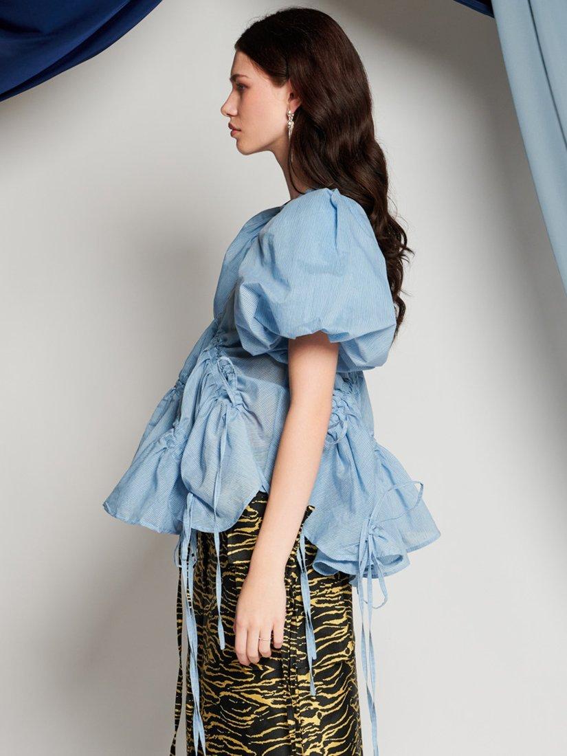 Product image 3 of 7, which shows GHOSPELL Alice Ruched Top, Light Blue, 10