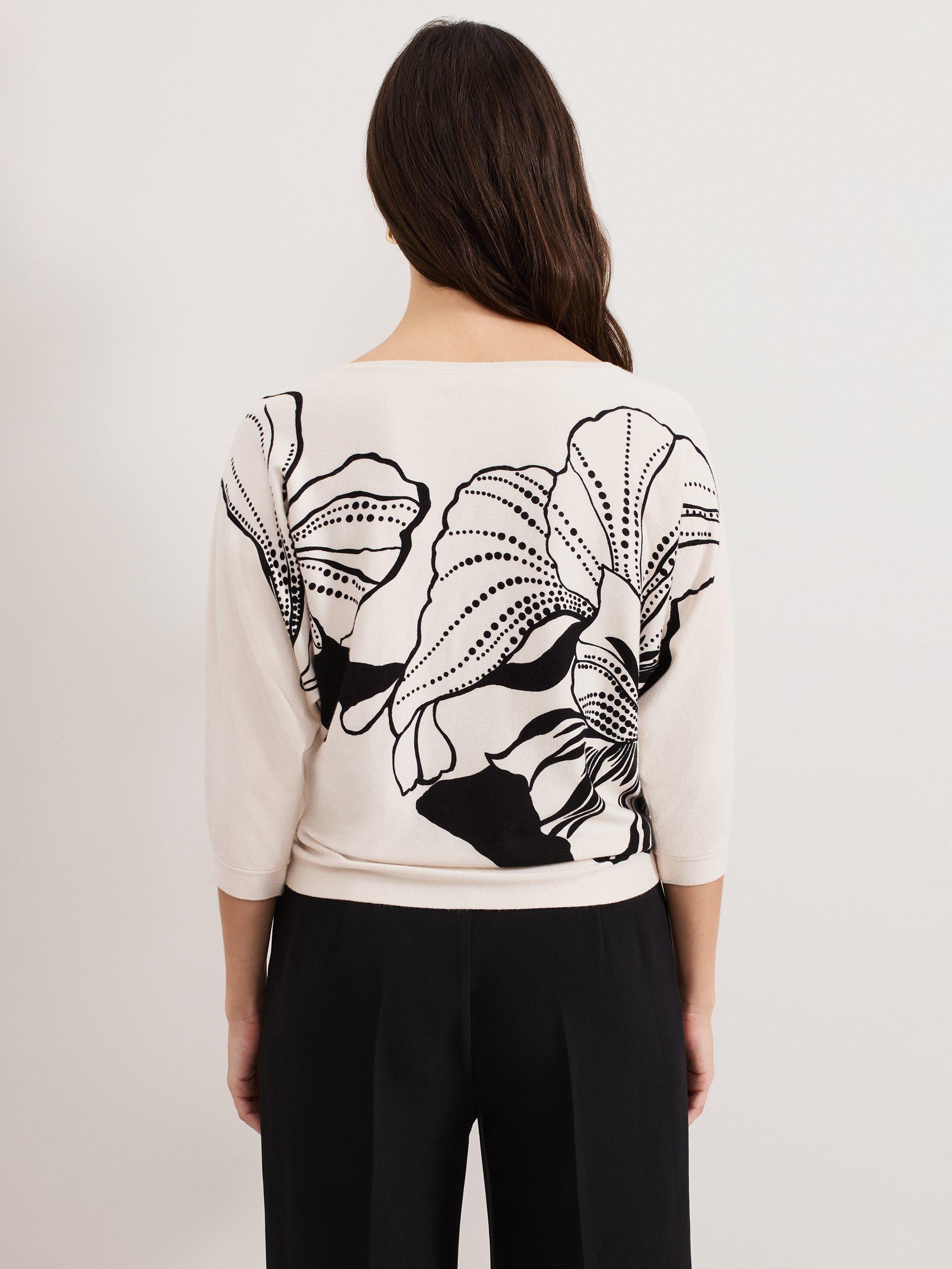 Product image 2 of 7, which shows Phase Eight Poppie Floral Stud Top, Black/Ivory, XS