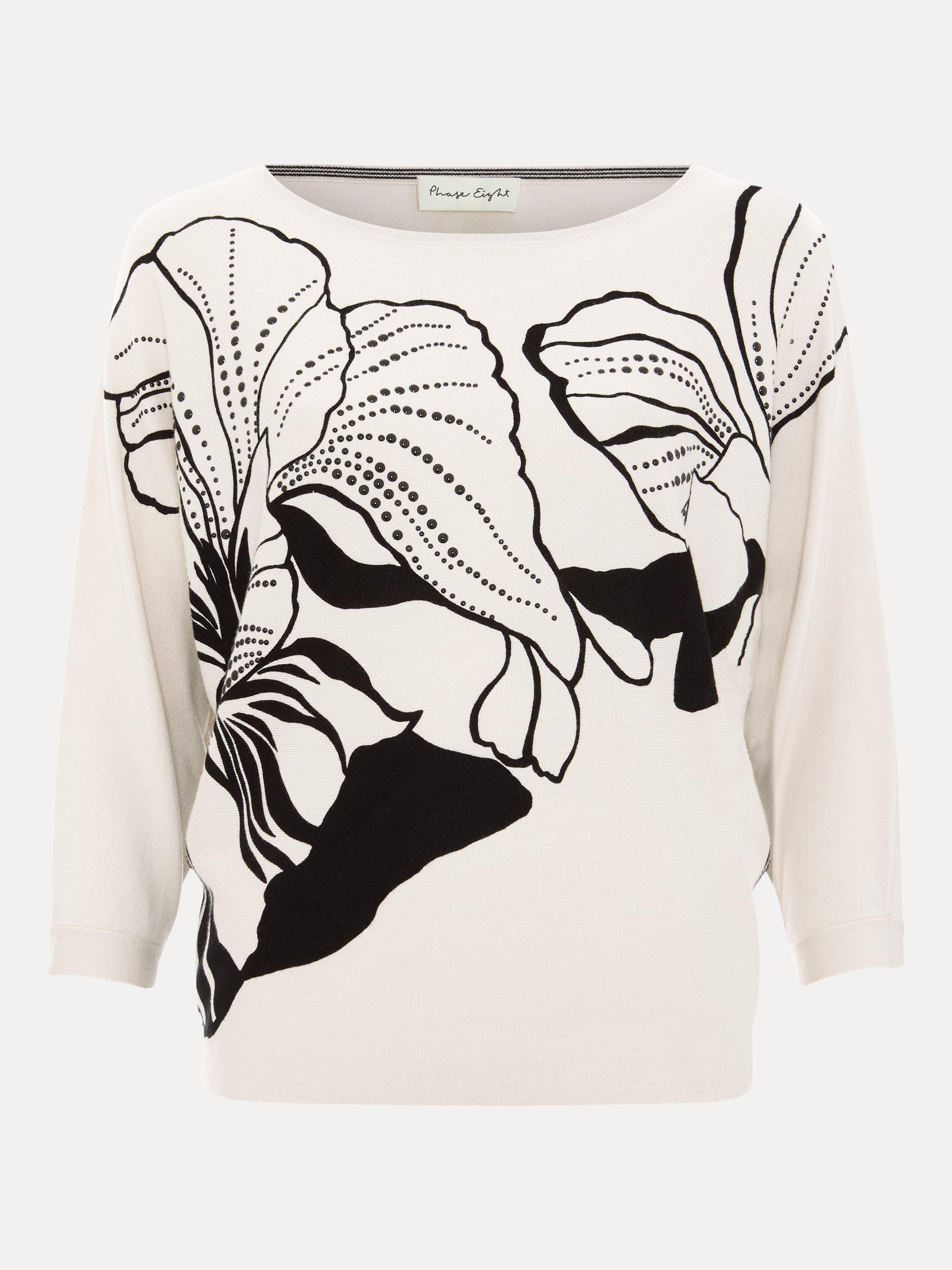 Product image 5 of 7, which shows Phase Eight Poppie Floral Stud Top, Black/Ivory, XS