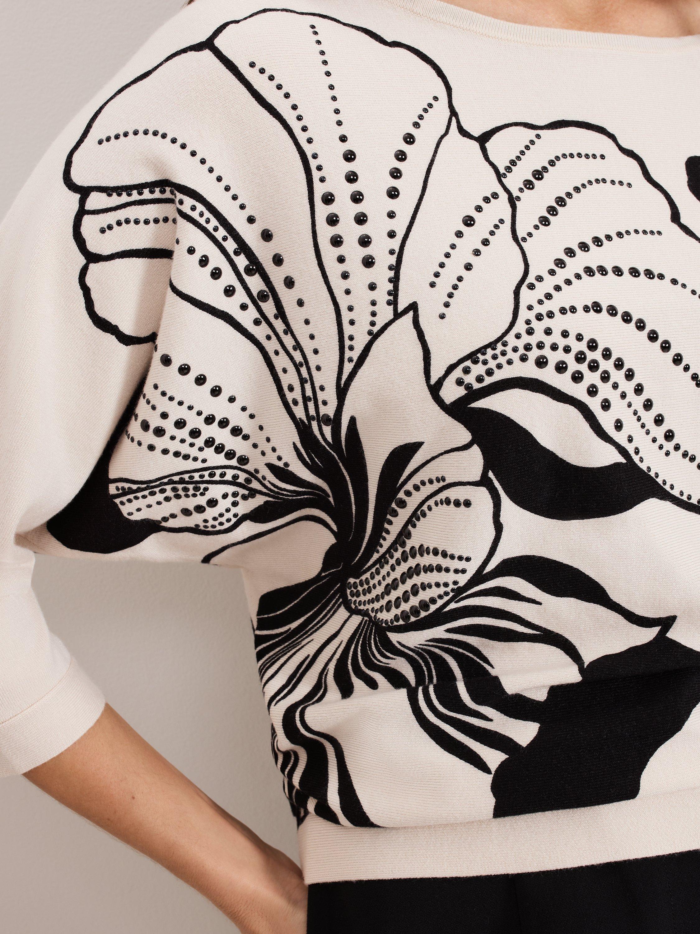 Product image 7 of 7, which shows Phase Eight Poppie Floral Stud Top, Black/Ivory, XS