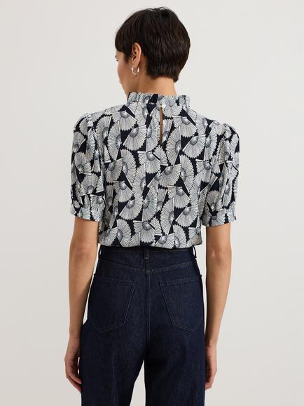 Phase Eight Samiha Fan Print Top, Navy - view 2, Navy