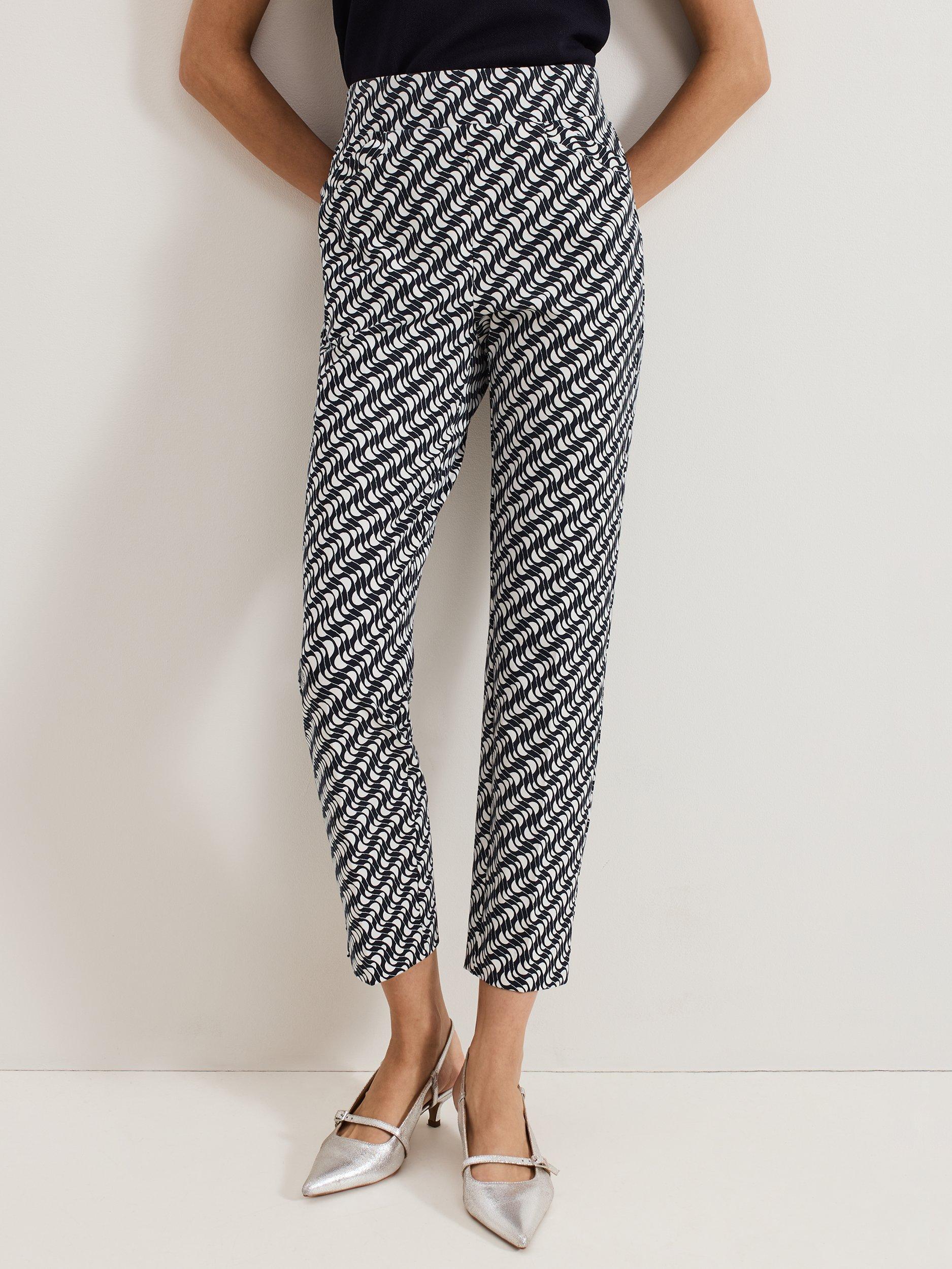 Product image 1 of 8, which shows Phase Eight Carmella Slim Cigarette Trousers, Navy/Ivory, 10