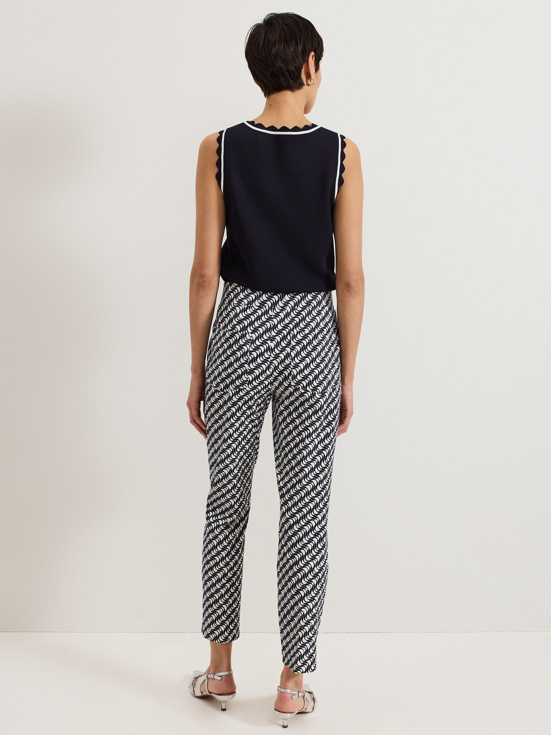 Product image 2 of 8, which shows Phase Eight Carmella Slim Cigarette Trousers, Navy/Ivory, 10
