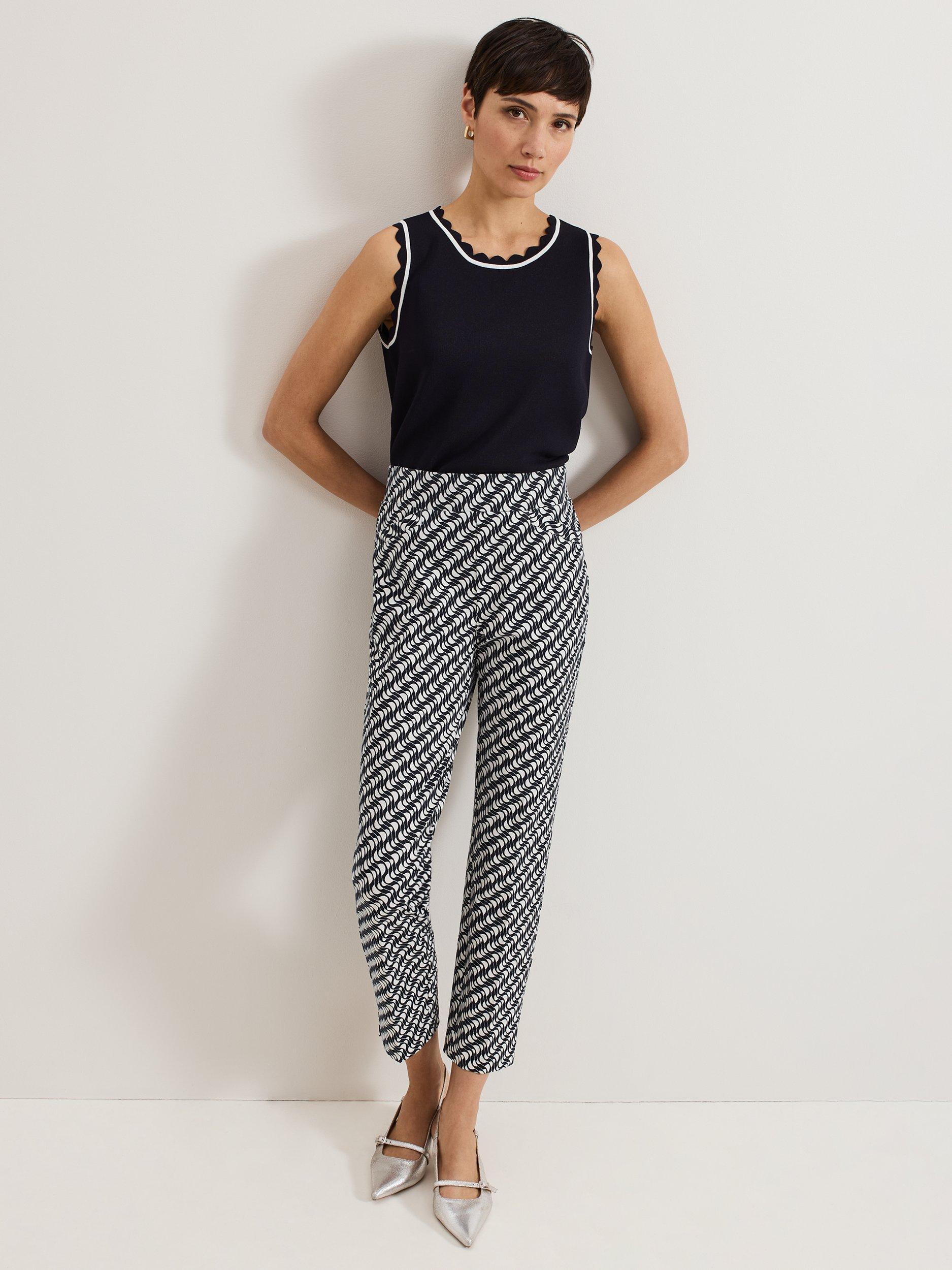 Product image 3 of 8, which shows Phase Eight Carmella Slim Cigarette Trousers, Navy/Ivory, 10