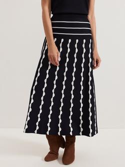Phase Eight Liz Scalloped Skirt, Navy/Ivory, Navy/Ivory