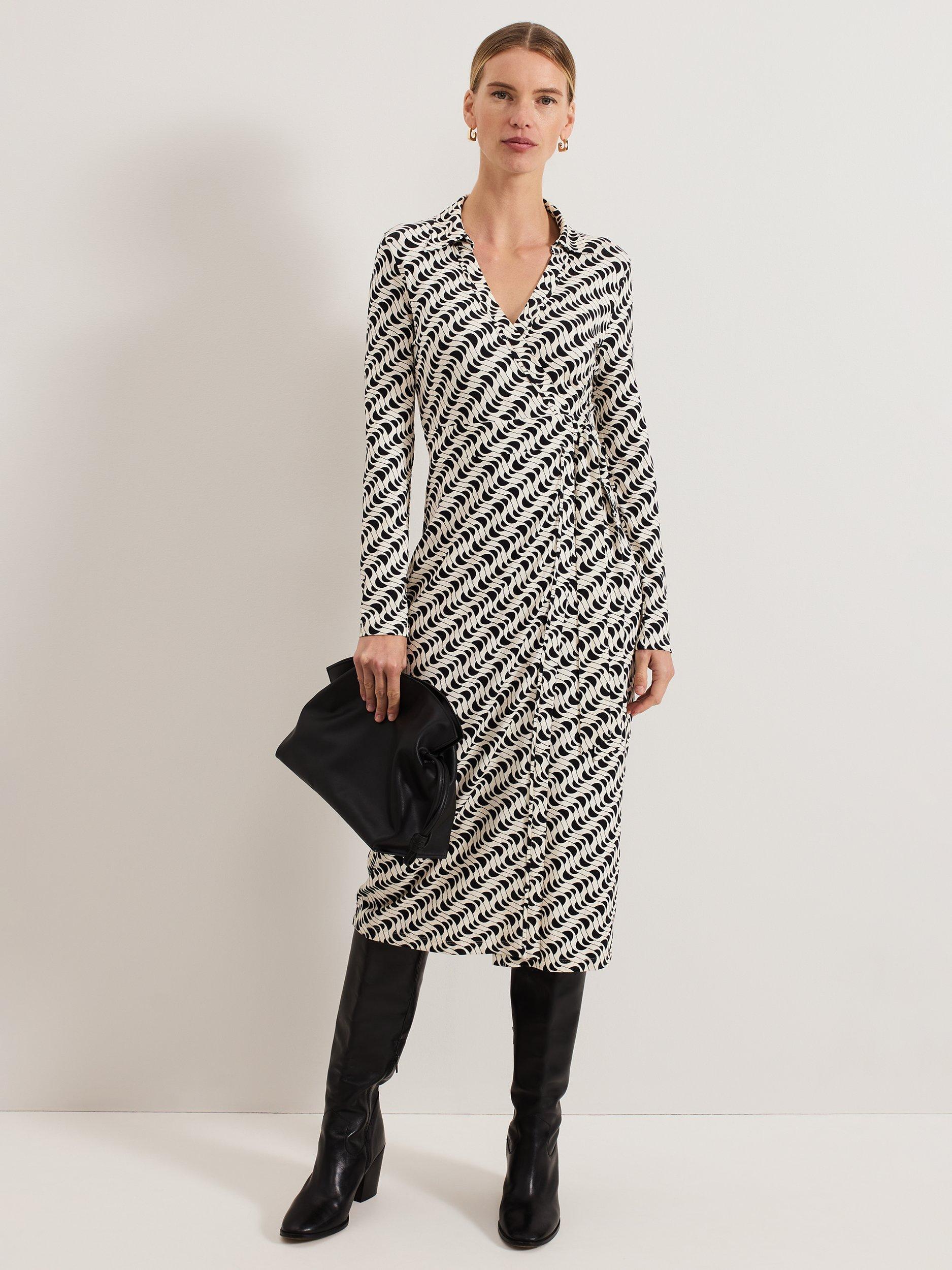 Product image 1 of 9, which shows Phase Eight Gina Geometric Dress, Navy/Ivory, 8