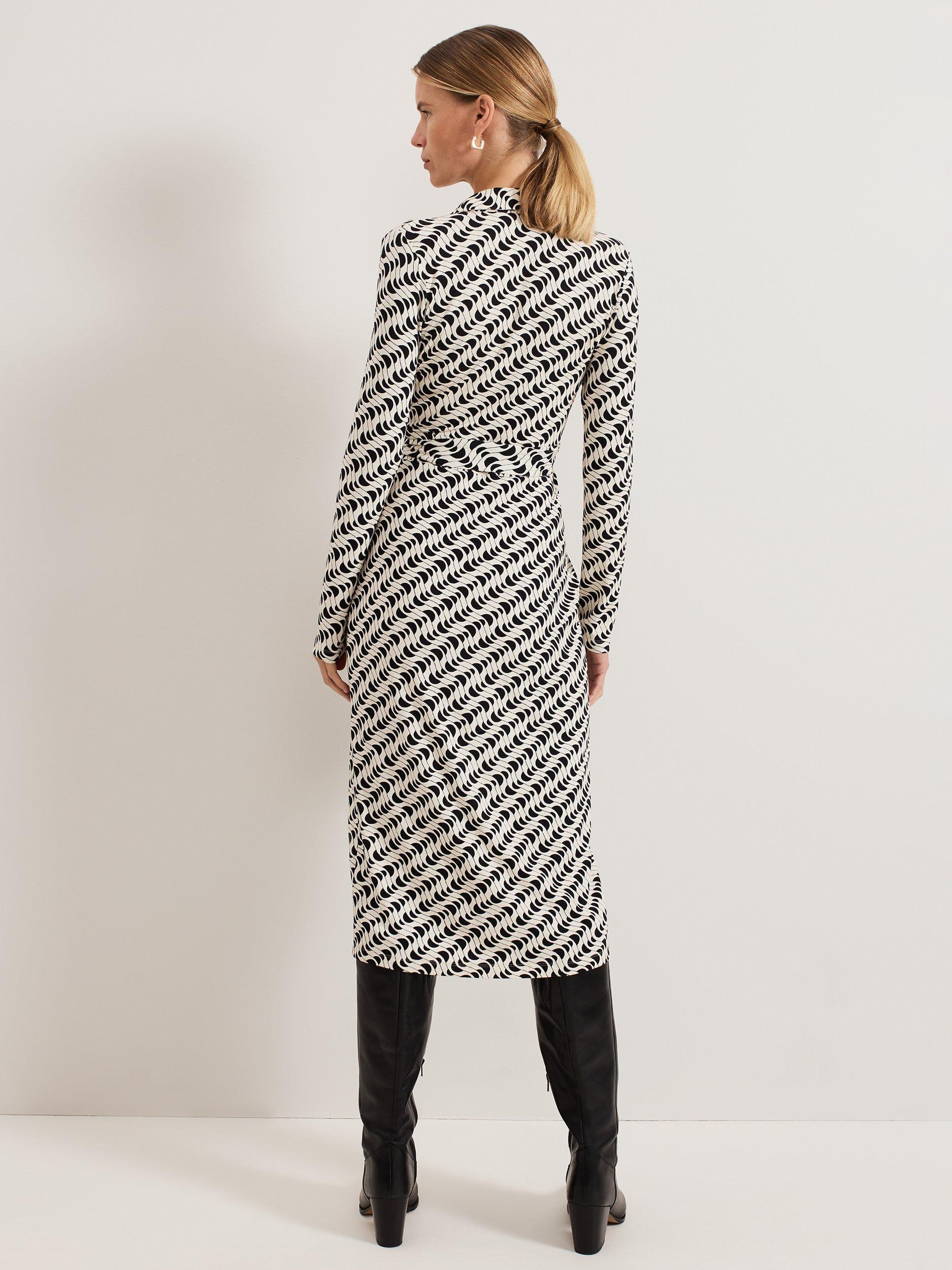 Product image 2 of 9, which shows Phase Eight Gina Geometric Dress, Navy/Ivory, 8
