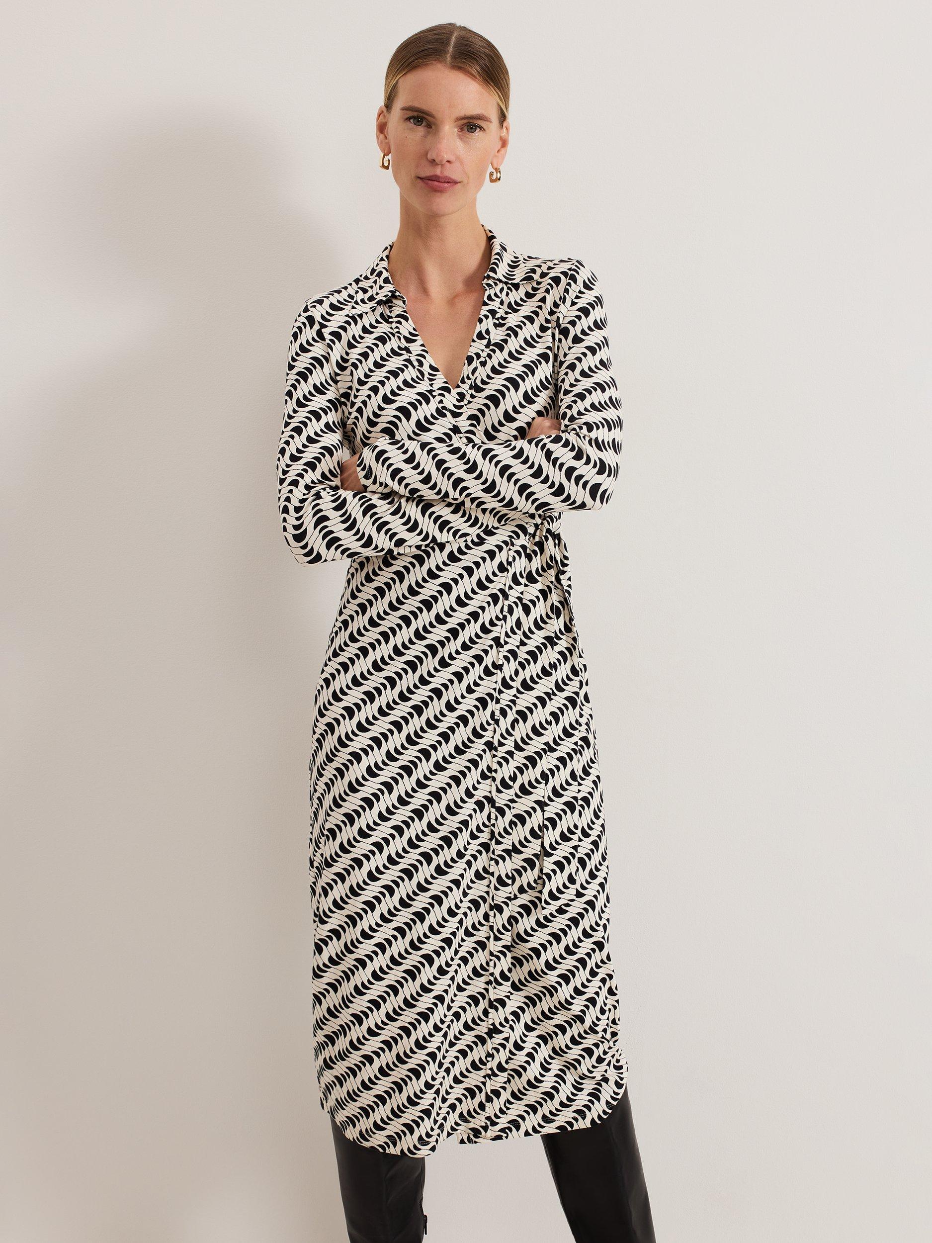 Product image 3 of 9, which shows Phase Eight Gina Geometric Dress, Navy/Ivory, 8
