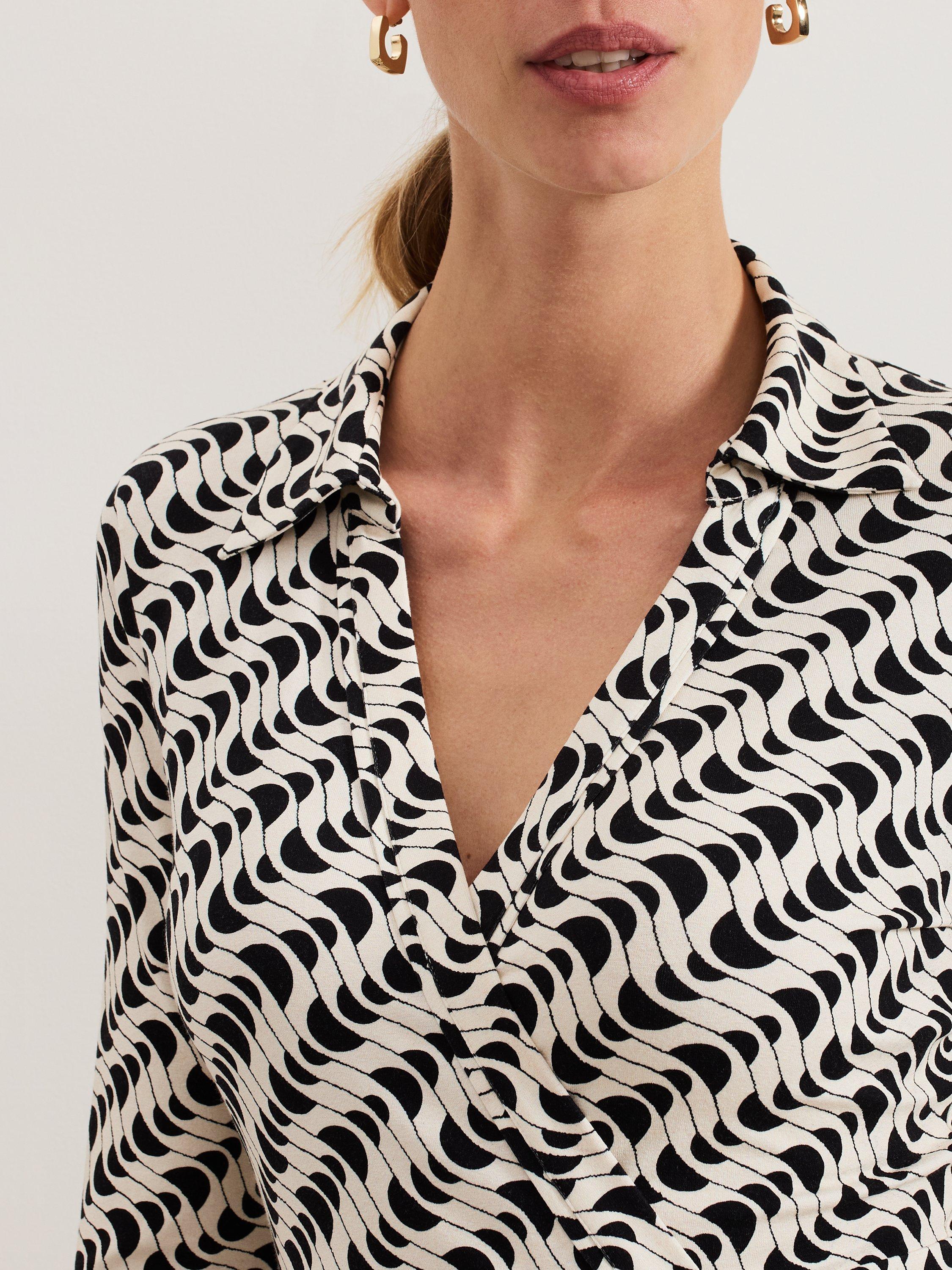 Product image 4 of 9, which shows Phase Eight Gina Geometric Dress, Navy/Ivory, 8