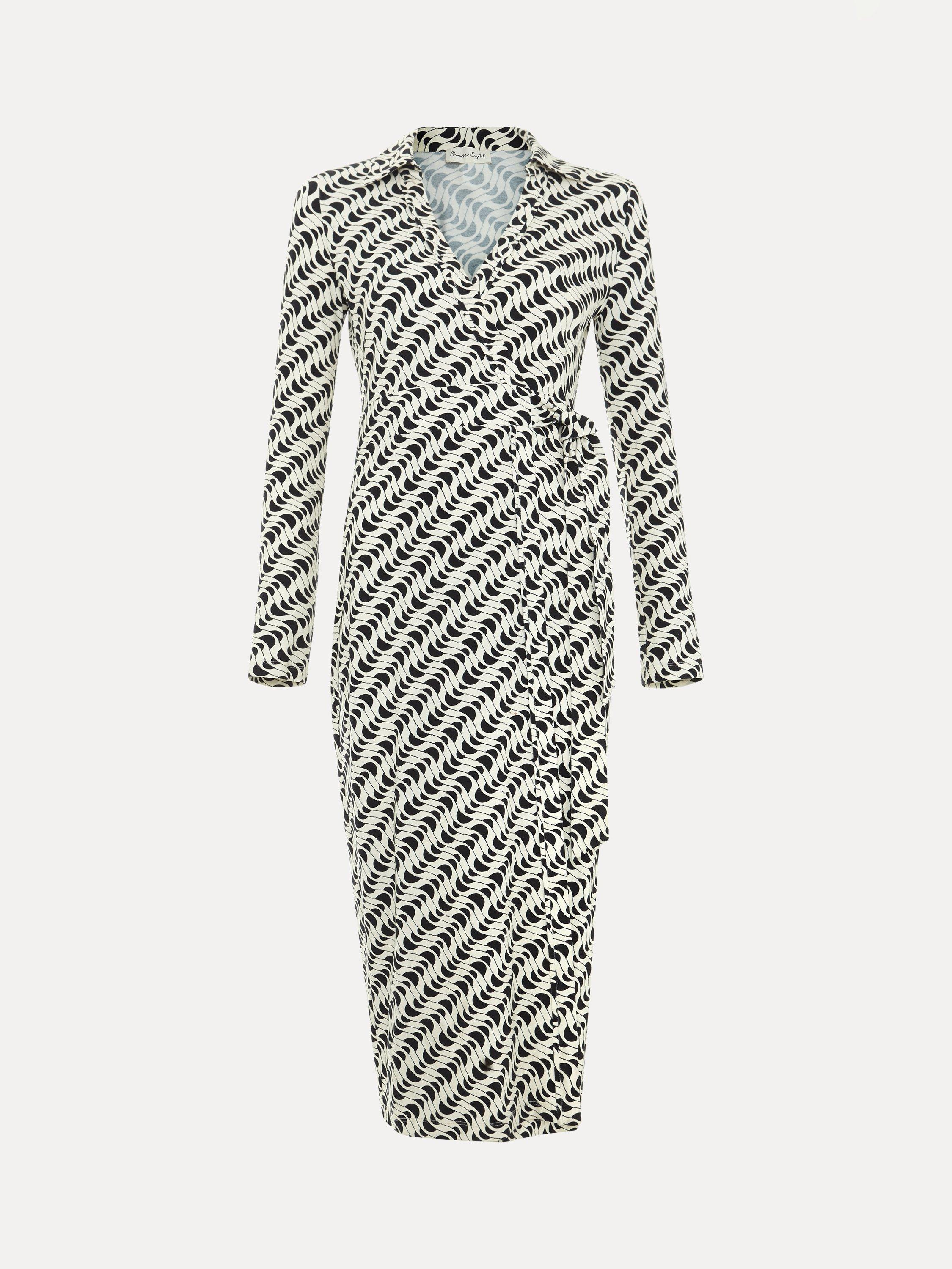 Product image 5 of 9, which shows Phase Eight Gina Geometric Dress, Navy/Ivory, 8