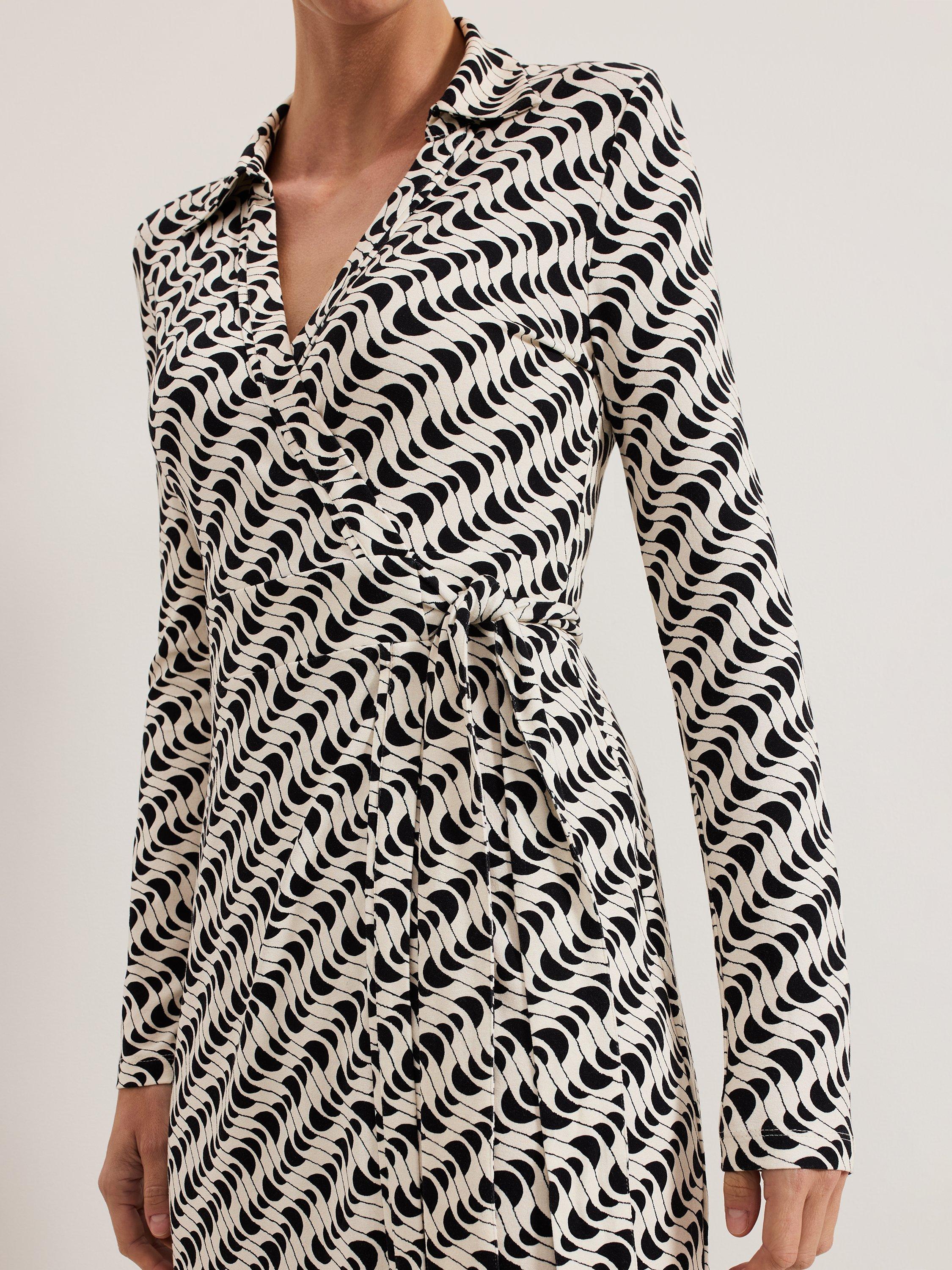 Product image 7 of 9, which shows Phase Eight Gina Geometric Dress, Navy/Ivory, 8