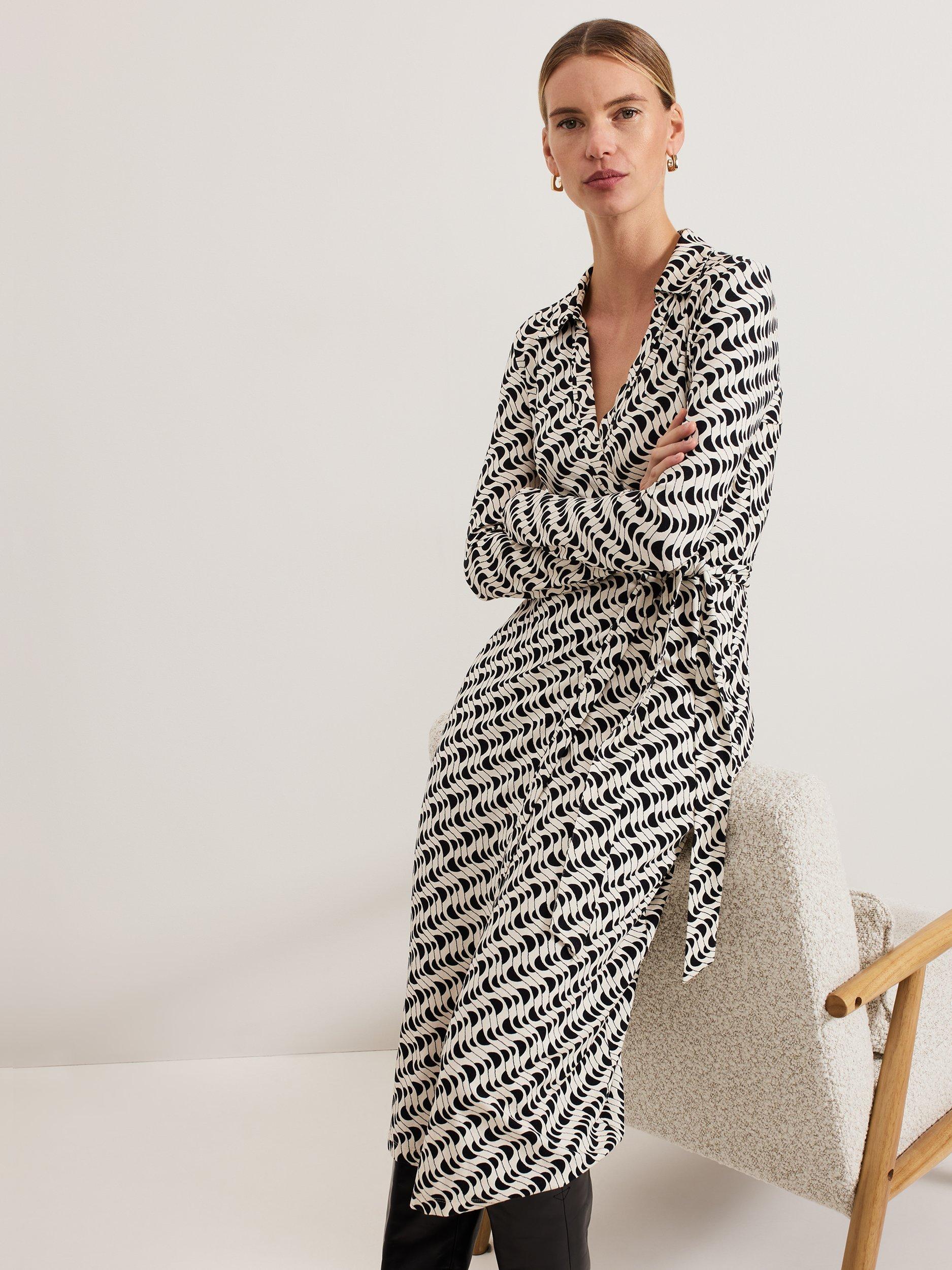 Product image 8 of 9, which shows Phase Eight Gina Geometric Dress, Navy/Ivory, 8