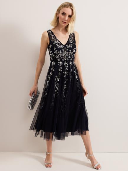 Phase Eight Marissa Beaded Dress, Navy, Navy