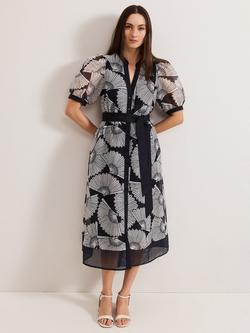 Phase Eight Skylar Shirt Midi Dress, Navy/White, Navy/White